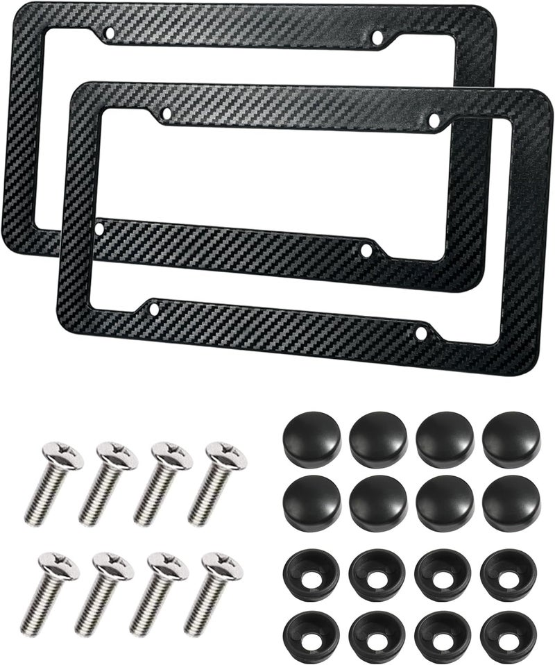 SCUARI 2PCS License Plate Frames,License Plate Cover,Car Accessories Carbon Fiber License Plate Frame,Licence Plate Frame Holder with Fasteners and Screws,Fit for Most America License Plate - Image 1